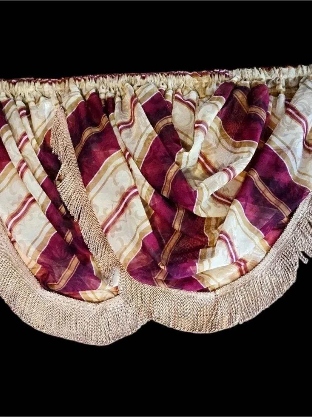 6 Jc Penny Collection Red Gold Paisley Striped Waterfall Valance Rod Pocket